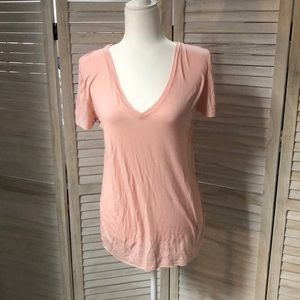 Blush Raw Hem V Neck Modal Tee
